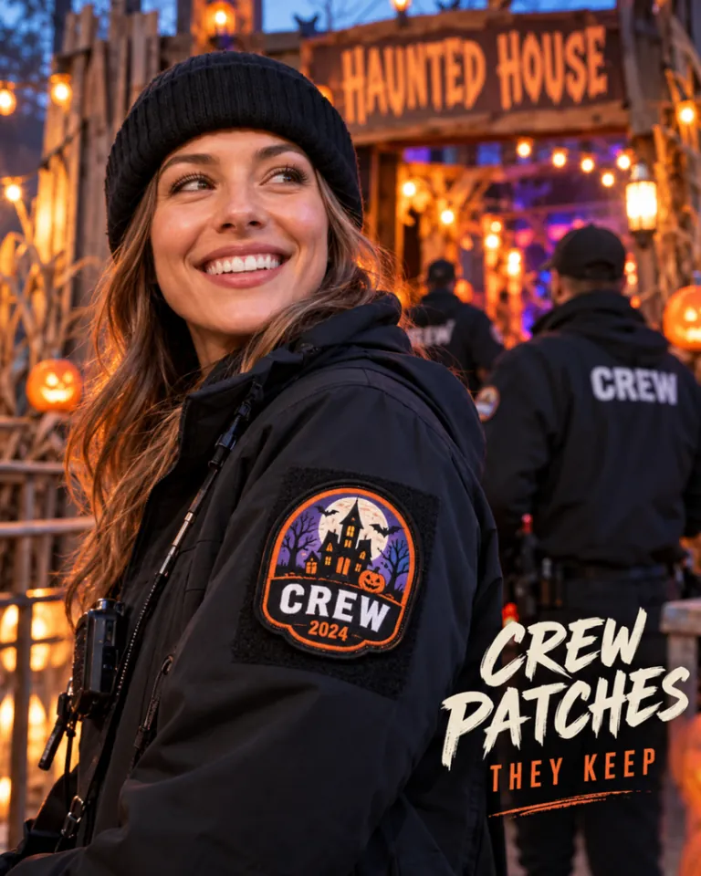 Custom Halloween crew patches for haunted house and seasonal event teams