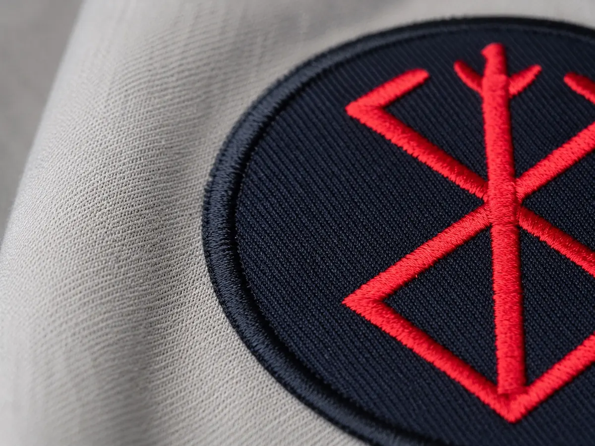 Macro view of an iron-on patch edge fully seated against the garment