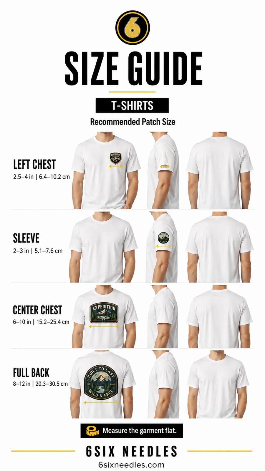 Custom patch size guide for t-shirts